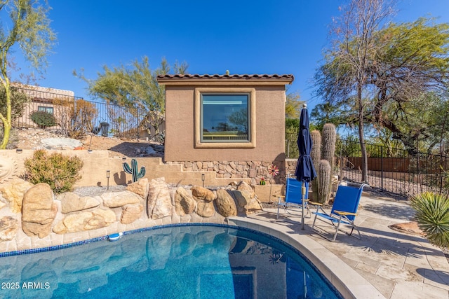 view of swimming pool with a patio area