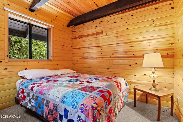 246 E Acorn Ln, Payson, AZ 85541 - carpeted bedroom featuring wood walls and wood ceiling