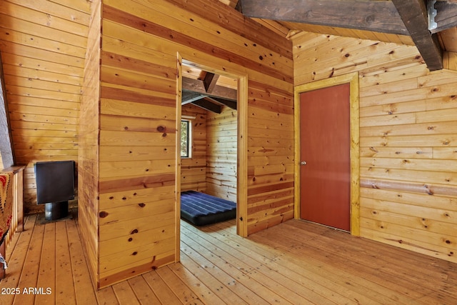 246 E Acorn Ln, Payson, AZ 85541 - bonus room featuring wooden walls, light wood-style flooring, beam ceiling, and a sauna