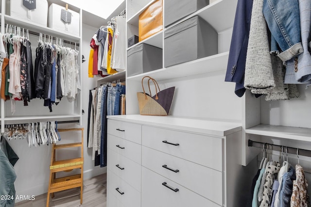 spacious closet featuring light hardwood / wood-style floors