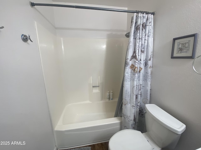 903 W Jacinto Cir, Mesa, AZ 85210 - bathroom with shower / bath combination with curtain and wood finished floors