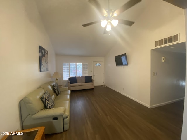 903 W Jacinto Cir, Mesa, AZ 85210 - living area featuring wood finished floors, ceiling fan, and vaulted ceiling