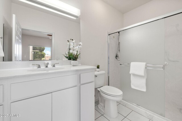 4429 Hornet Dr, Prescott, AZ 86301 - full bathroom featuring vanity, a stall shower, tile patterned flooring, and toilet