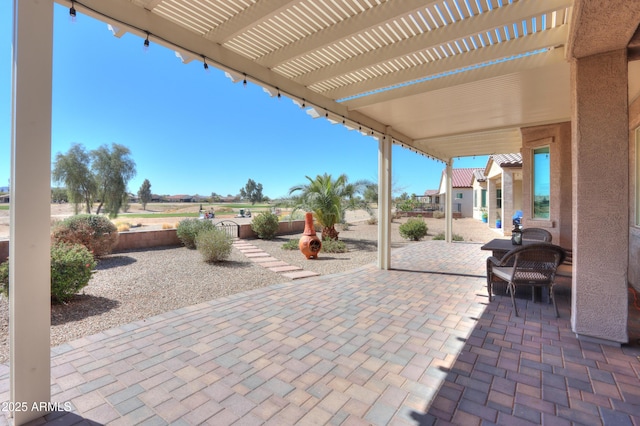 view of patio featuring a fenced backyard and a pergola