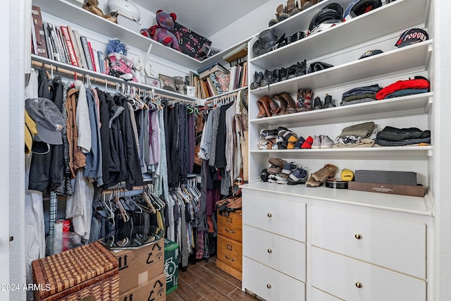 walk in closet featuring dark hardwood / wood-style flooring