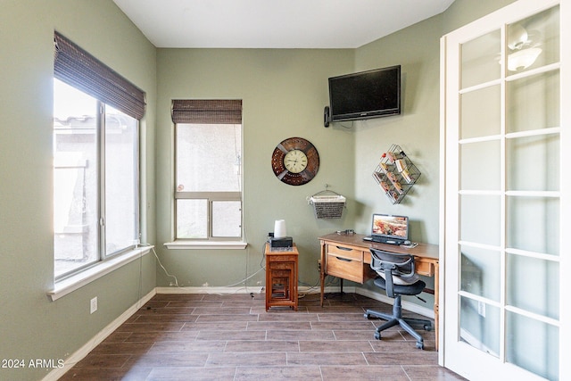 home office featuring light hardwood / wood-style floors