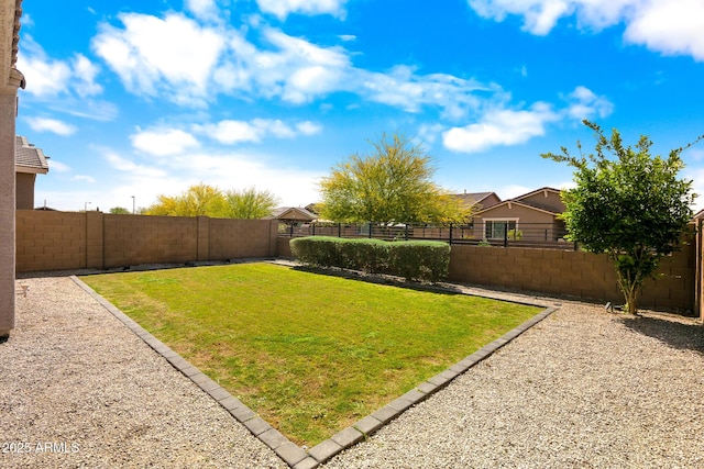 view of yard with a fenced backyard