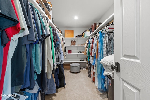 spacious closet featuring light carpet