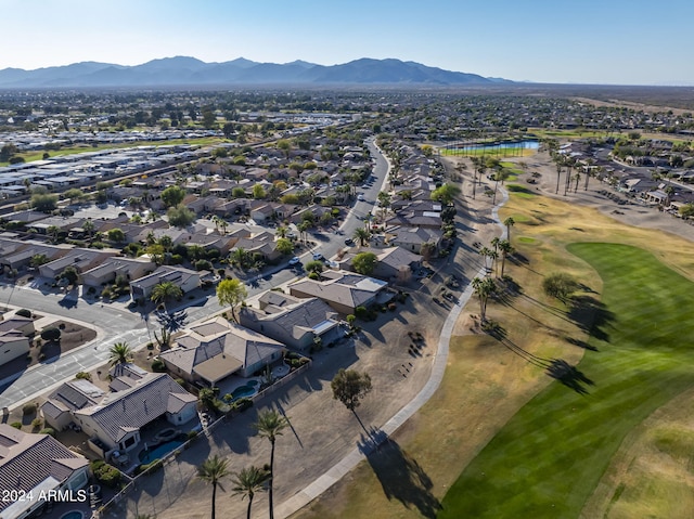 drone / aerial view featuring a mountain view