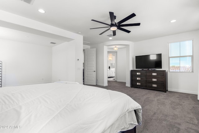 bedroom with carpet flooring and ceiling fan