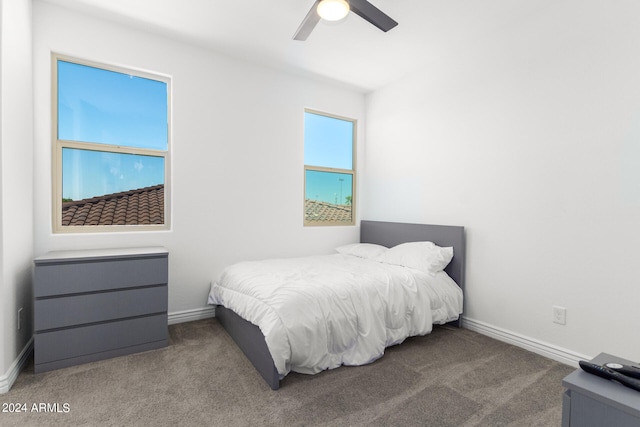 bedroom with carpet floors and ceiling fan