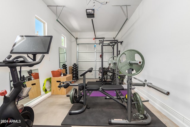 exercise room with concrete floors