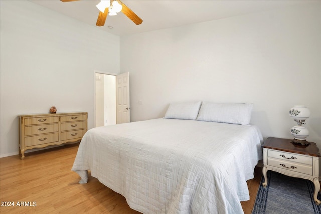 bedroom featuring ceiling fan and light hardwood / wood-style floors