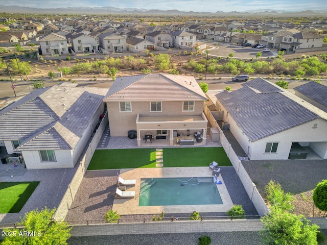 aerial view with a mountain view and a residential view