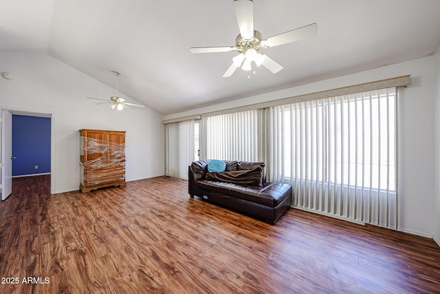 812 E Piute Ave, Phoenix, AZ 85024 - living area with a ceiling fan, wood finished floors, and high vaulted ceiling
