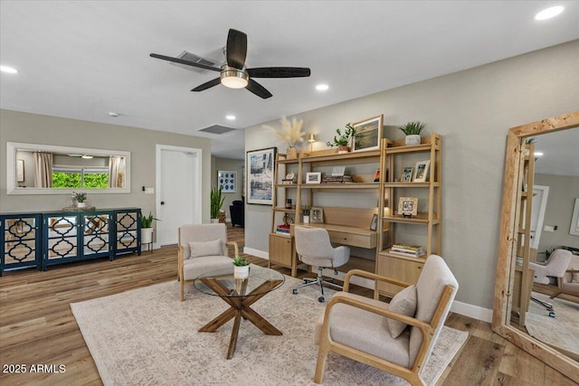 5332 N 81st Pl, Scottsdale, AZ 85250 - office area featuring wood finished floors, ceiling fan, and recessed lighting