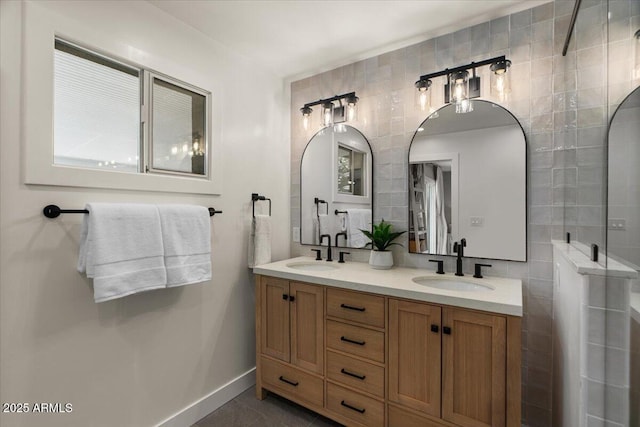 5332 N 81st Pl, Scottsdale, AZ 85250 - bathroom with double vanity, tile patterned floors, and tile walls