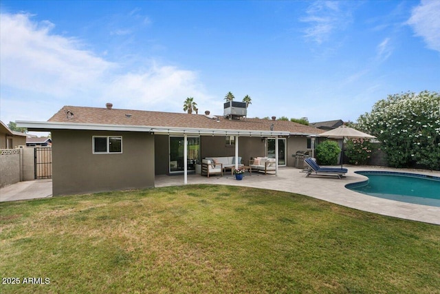5332 N 81st Pl, Scottsdale, AZ 85250 - rear view of house with an outdoor living space, a patio area, stucco siding, and a gate