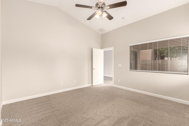 10317 E Kiva Cir, Mesa, AZ 85209 - carpeted empty room featuring high vaulted ceiling, baseboards, a ceiling fan, and visible vents