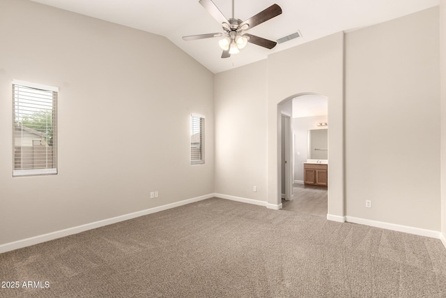 10317 E Kiva Cir, Mesa, AZ 85209 - interior space with arched walkways, ceiling fan, visible vents, and a wealth of natural light