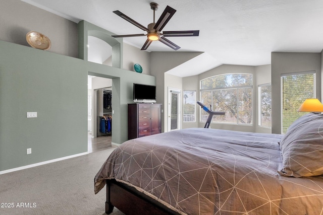 bedroom with ceiling fan and carpet