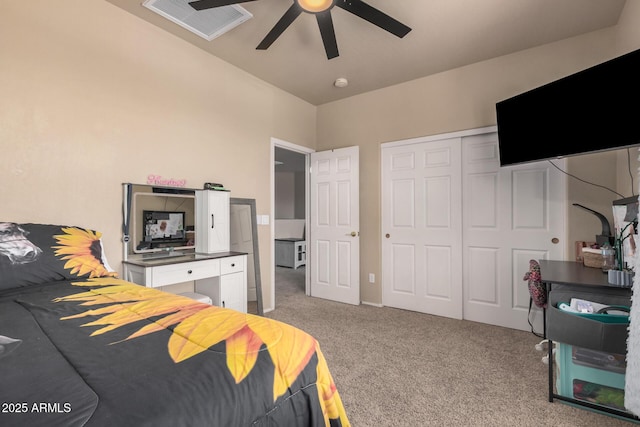 3016 W White Canyon Rd, San Tan Valley, AZ 85144 - bedroom featuring light colored carpet, a closet, and a ceiling fan