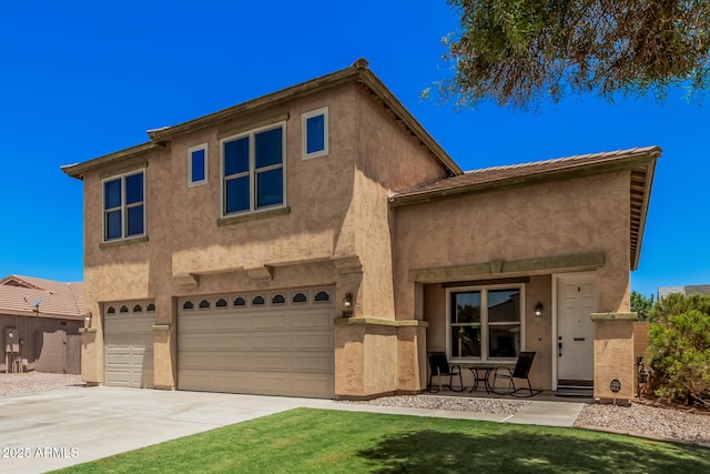 3016 W White Canyon Rd, San Tan Valley, AZ 85144 - view of front of house with an attached garage, concrete driveway, and stucco siding