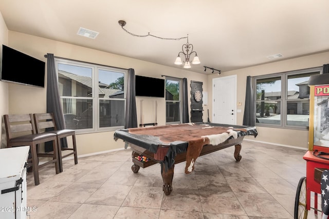 3016 W White Canyon Rd, San Tan Valley, AZ 85144 - playroom with a chandelier, light tile patterned floors, and pool table