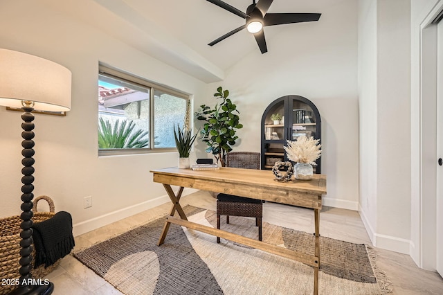 10023 E Sunnyslope Ln, Scottsdale, AZ 85258 - home office with ceiling fan and lofted ceiling