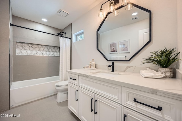 10023 E Sunnyslope Ln, Scottsdale, AZ 85258 - bathroom featuring vanity, toilet, and shower / bathtub combination with curtain