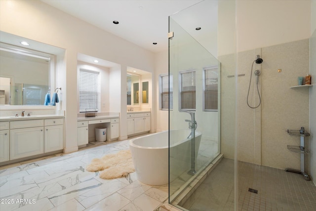 6535 W Gold Mountain Pass, Phoenix, AZ 85083 - full bath featuring a sink, a freestanding tub, a shower stall, and two vanities
