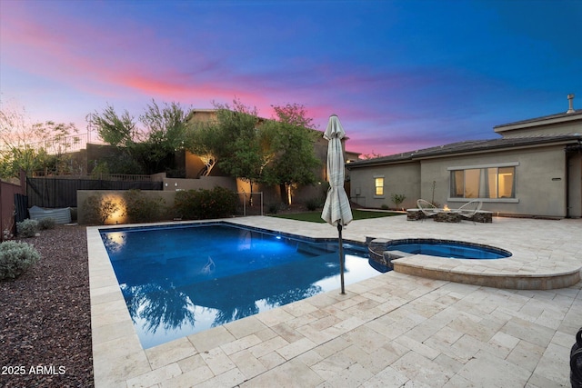 6535 W Gold Mountain Pass, Phoenix, AZ 85083 - view of swimming pool featuring a patio, a pool with connected hot tub, and a fenced backyard