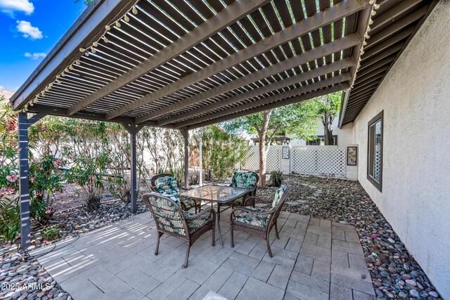 7949 W Pershing Ave, Peoria, AZ 85381 - view of patio / terrace with outdoor dining space, a pergola, and fence