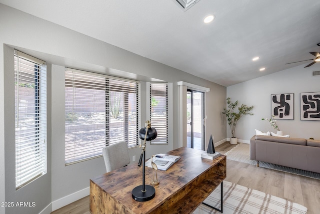 2730 E Desert Trumpet Rd, Phoenix, AZ 85048 - office area with lofted ceiling, plenty of natural light, baseboards, light wood-type flooring, and recessed lighting