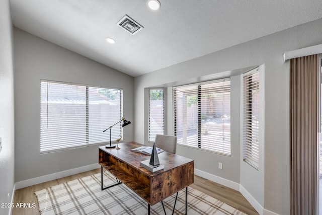 2730 E Desert Trumpet Rd, Phoenix, AZ 85048 - home office featuring lofted ceiling, light wood-style floors, baseboards, and recessed lighting