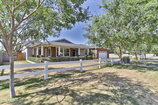 1505 W Orangewood Ave W, Phoenix, AZ 85021 - ranch-style home featuring a garage, brick siding, a fenced front yard, concrete driveway, and covered porch
