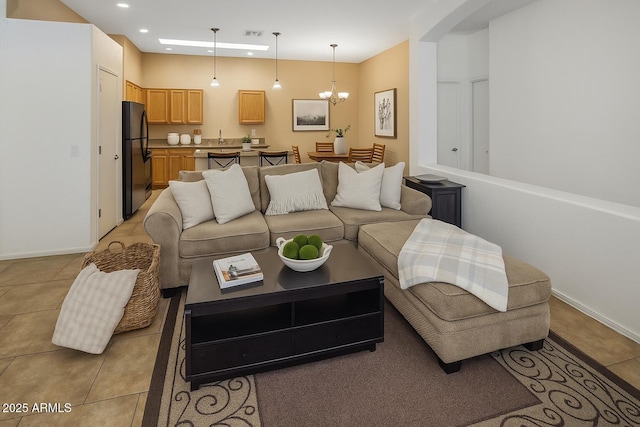 6610 E University Dr Unit 127, Mesa, AZ 85205 - living area featuring a chandelier, light tile patterned floors, and recessed lighting