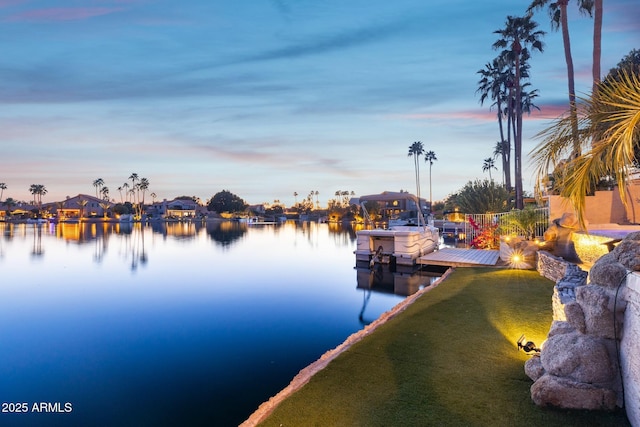 dock area featuring a water view