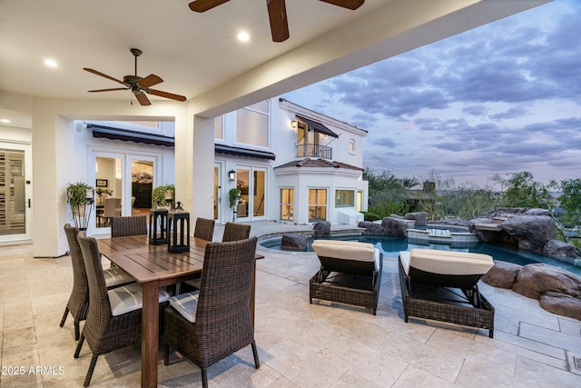 6556 N Arizona Biltmore Cir, Phoenix, AZ 85016 - view of patio with an outdoor pool, a balcony, a hot tub, and outdoor dining space