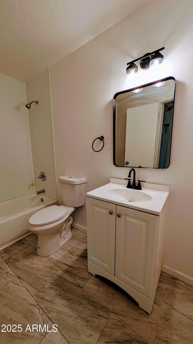 full bathroom with toilet, vanity, and shower / bathtub combination