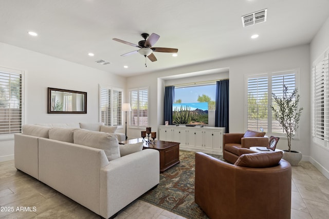 5332 E Thunder Hawk Rd, Cave Creek, AZ 85331 - living area with a ceiling fan, healthy amount of natural light, and recessed lighting