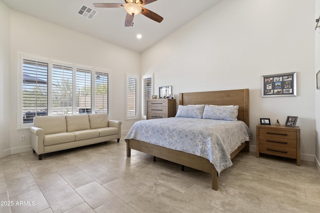 5332 E Thunder Hawk Rd, Cave Creek, AZ 85331 - bedroom featuring high vaulted ceiling, a ceiling fan, and recessed lighting