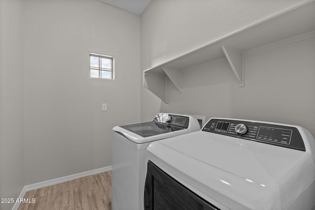 12316 W Parkway Ln, Avondale, AZ 85323 - laundry room featuring light wood finished floors, washing machine and dryer, and baseboards