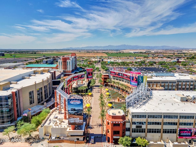 drone / aerial view featuring a mountain view