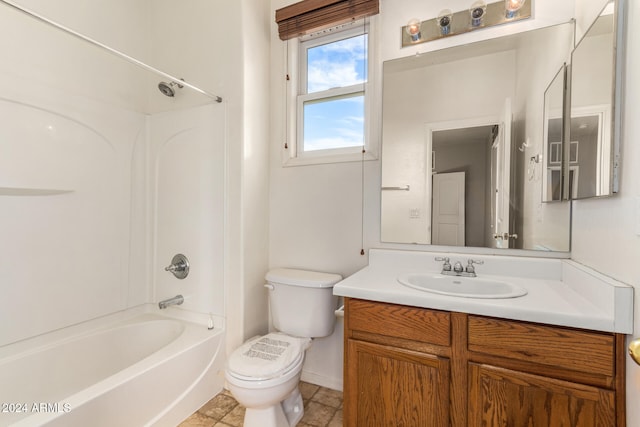 full bathroom featuring vanity, toilet, and shower / washtub combination