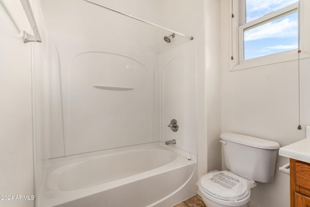 full bathroom featuring vanity, toilet, and shower / bathtub combination