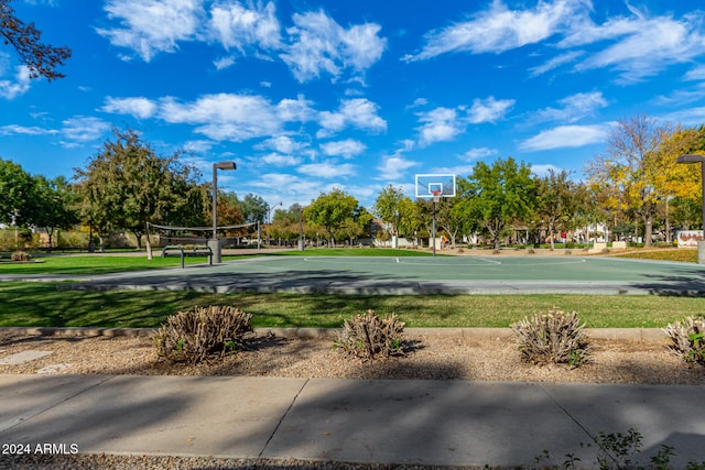 view of basketball court with volleyball court