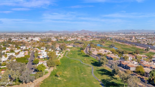 drone / aerial view featuring a mountain view