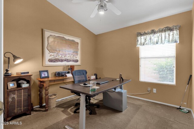 1558 W Maplewood St, Chandler, AZ 85286 - office space featuring carpet, a ceiling fan, lofted ceiling, and baseboards