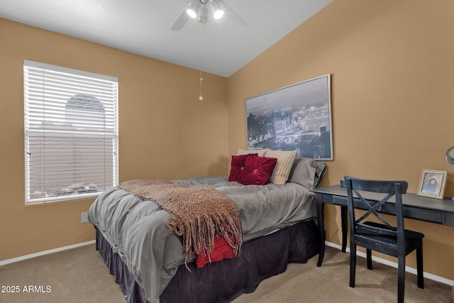1558 W Maplewood St, Chandler, AZ 85286 - bedroom featuring carpet, lofted ceiling, baseboards, and a ceiling fan